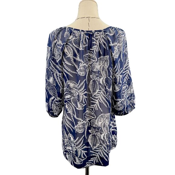 Banana Republic Womens Leaf Print 3/4 Sleeve Tunic Blouse Tie‎ Neckline Small - Picture 5 of 10